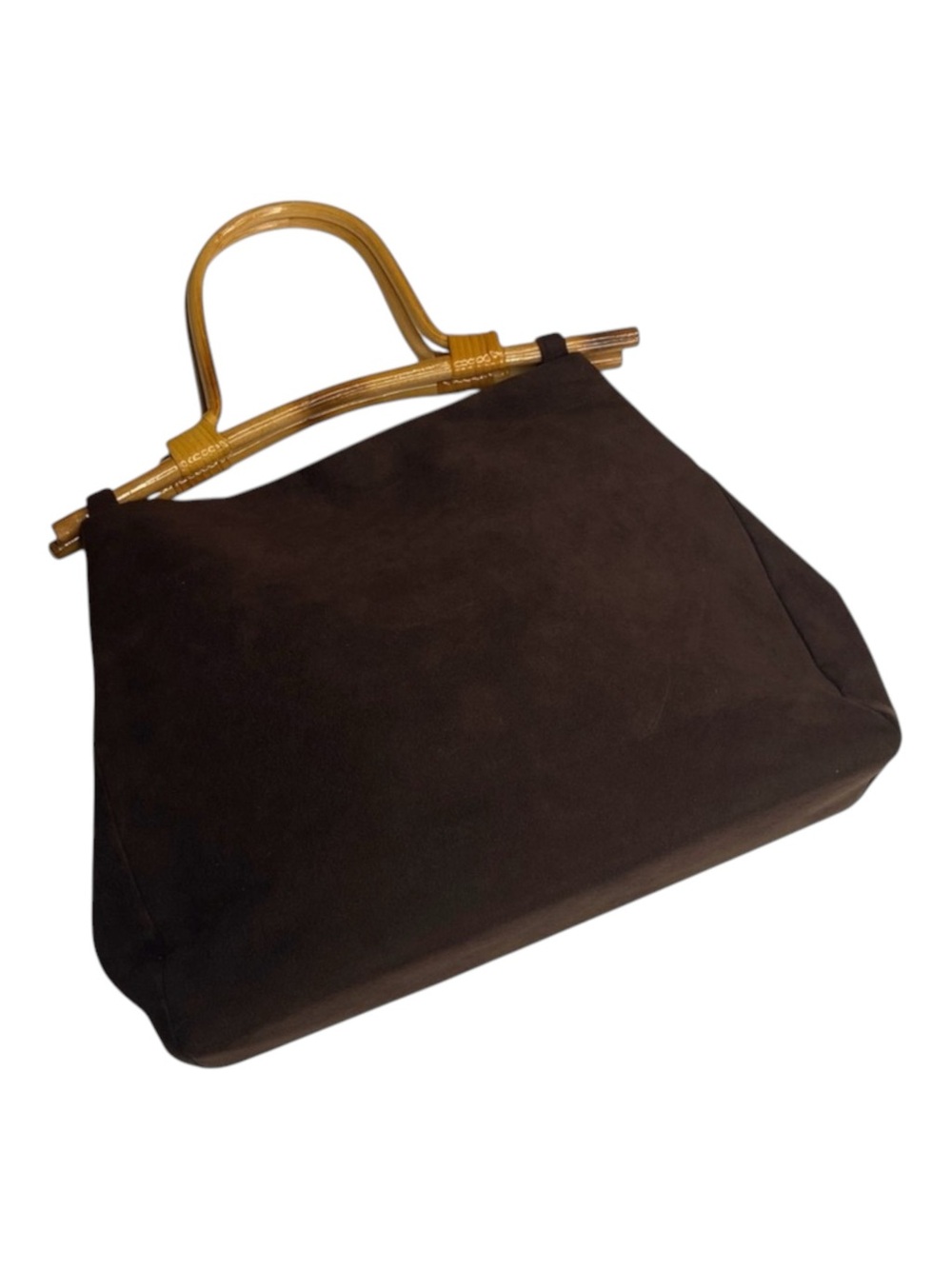 90’s: Julie Brown ꕥ Bamboo Boho Top Handle Satchel Bag ꕥ Chocolate Micro Suede ꕥ - Picture 6 of 16